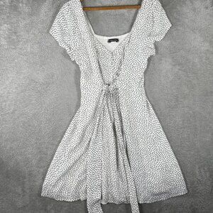Abercrombie & Fitch Dress Womens Medium White Black Polka Dot Flutter Sleeve Tie